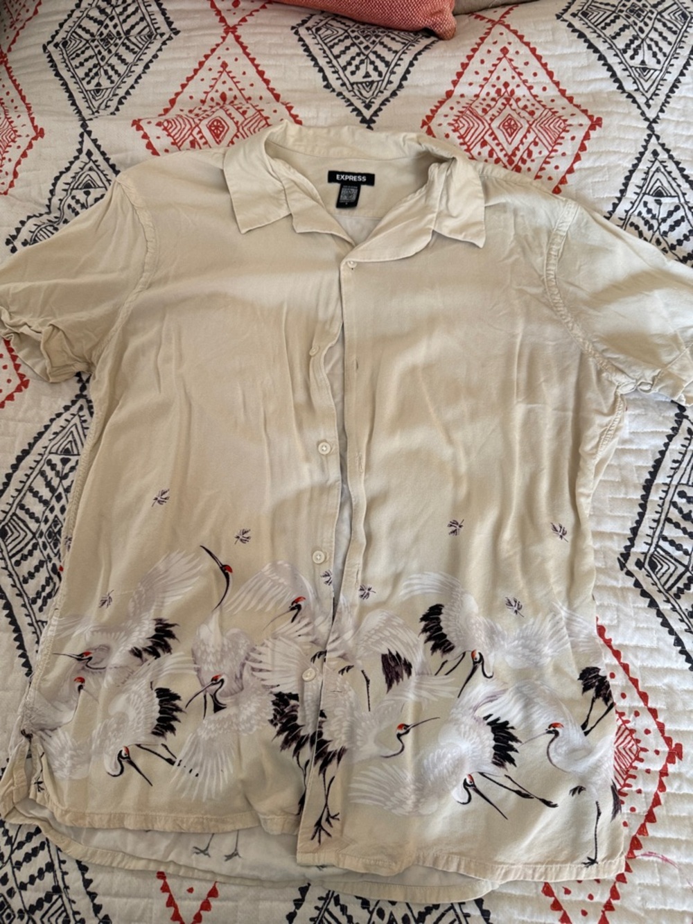 Express Cream Shirt with Crane Print
